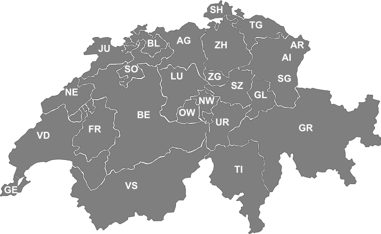 BE FR NE VD VS GE TI OW LU ZG NW SZ UR GL SG SO JU BL AG ZH TG AR AI GR SH